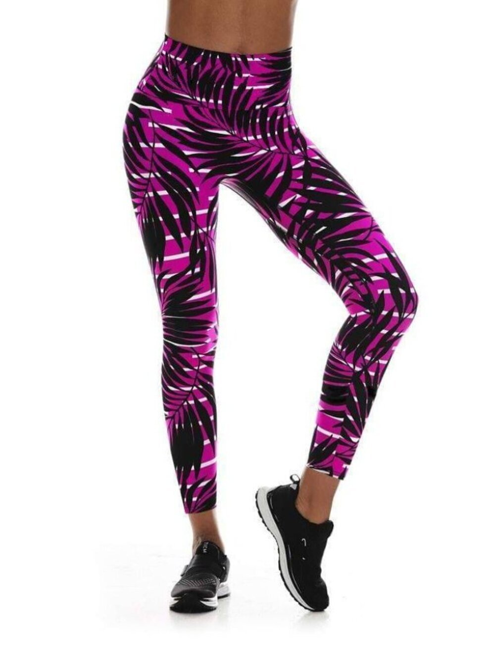K-Deer Regatta Striped Palm Leggings Fuschia/Black Women's Size M NEW Activewear